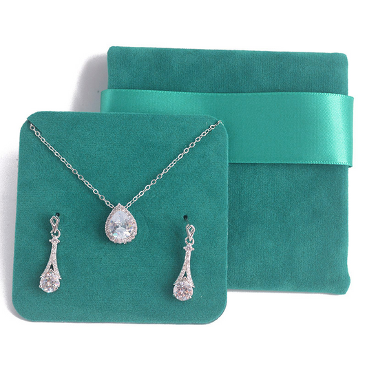 Customized high-end double layer velvet jewelry bag with inner card and ribbon