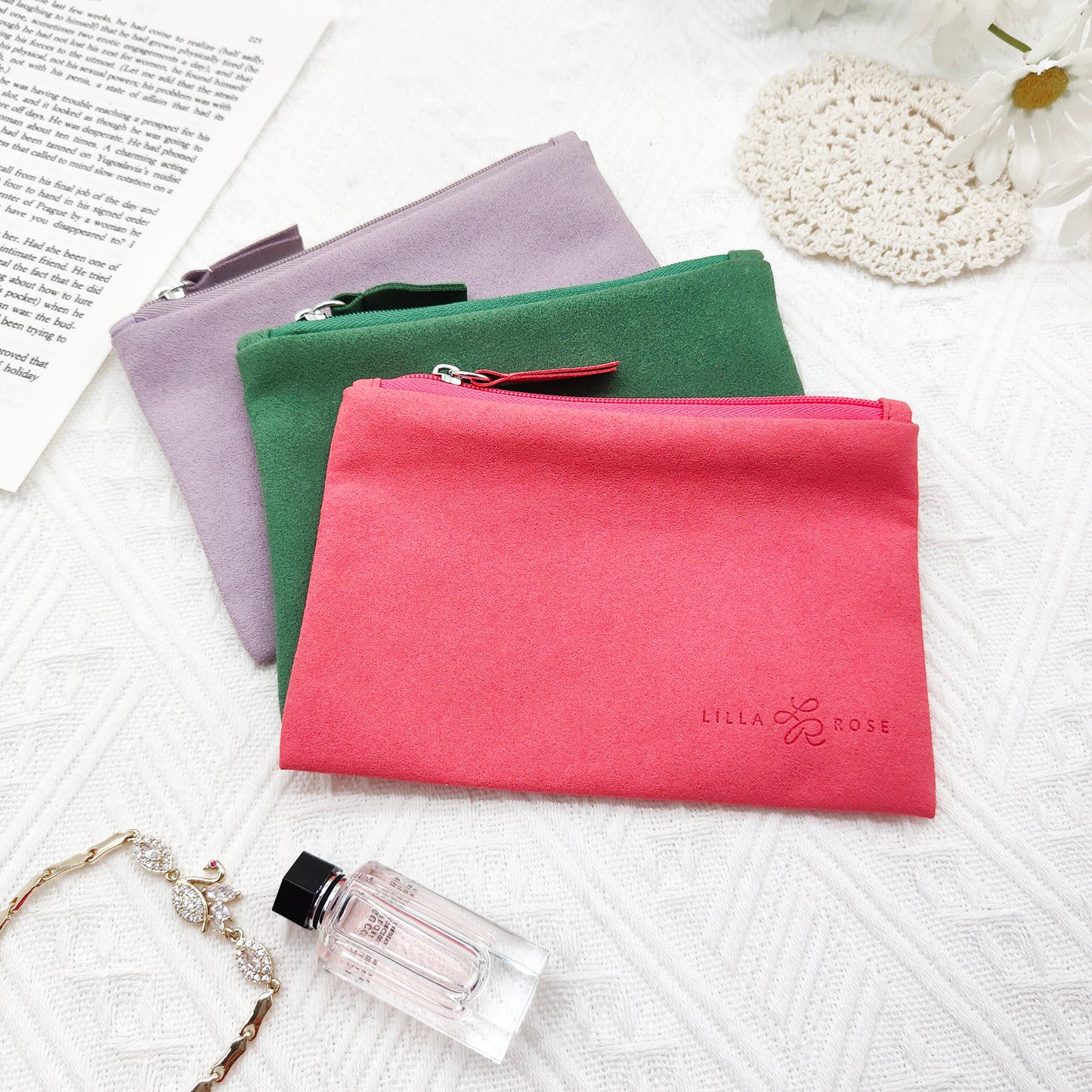 Customized luxury microfiber zipper cosmetic bag