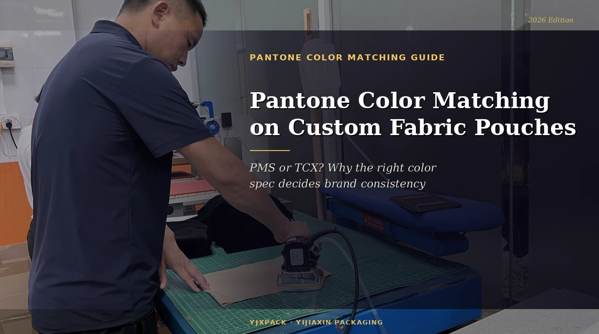 Pantone color matching factory worker steam-pressing custom fabric pouches for color quality control