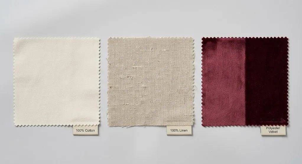 Cotton vs linen vs velvet fabric swatches texture comparison
