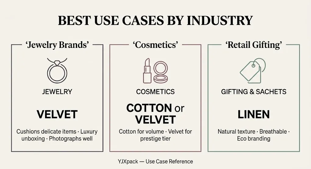 Cotton linen velvet pouch use cases jewelry cosmetics gifting