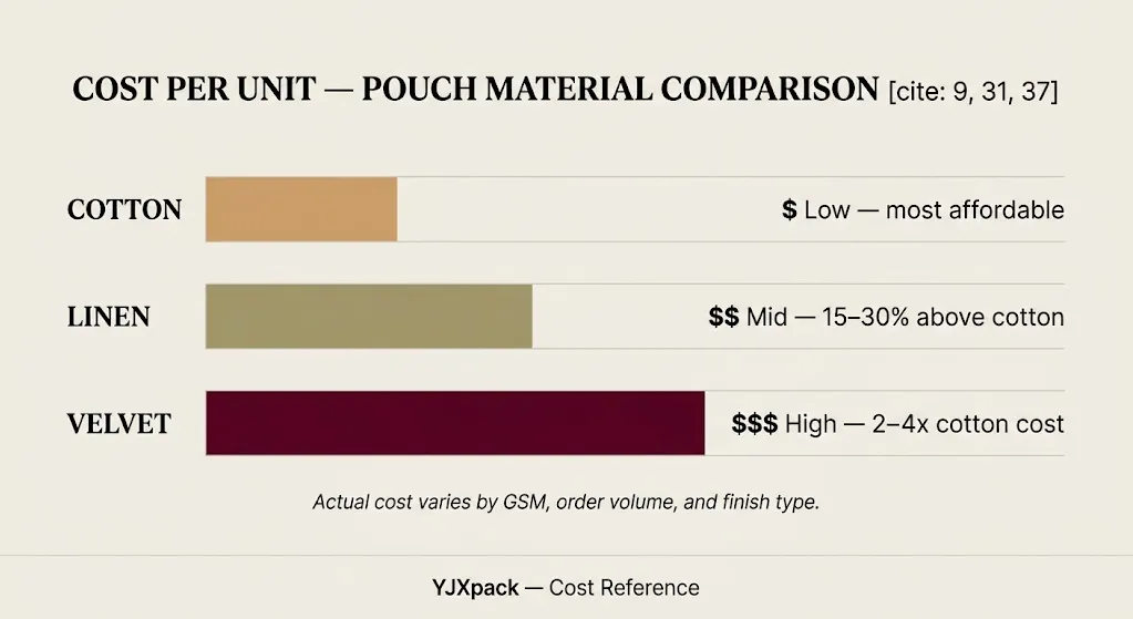 Cotton vs linen vs velvet pouch cost per unit comparison