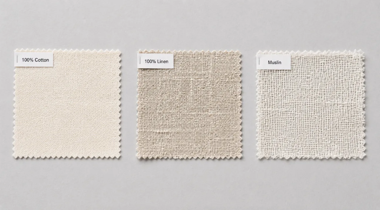 cotton vs linen pouch and muslin fabric texture close-up comparison