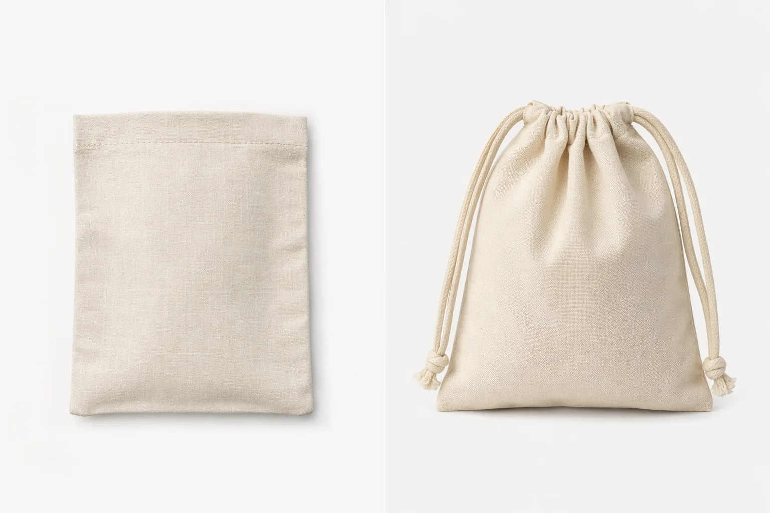 Bag Sachet vs Drawstring Pouch: Key Differences for Packaging Buyers Side-by-side comparison of a small fabric sachet bag and a drawstring pouch
