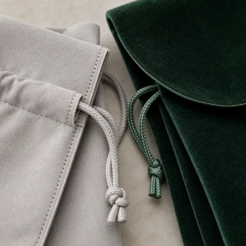 Surface Texture and Pile Direction Comparison Close-up comparison of smooth microfiber and directional velvet pouch surfaces