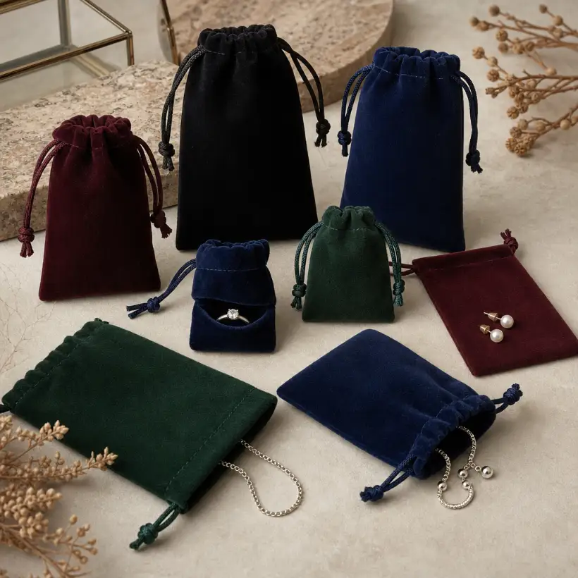 Custom jewelry pouch formats and jewelry matching examples