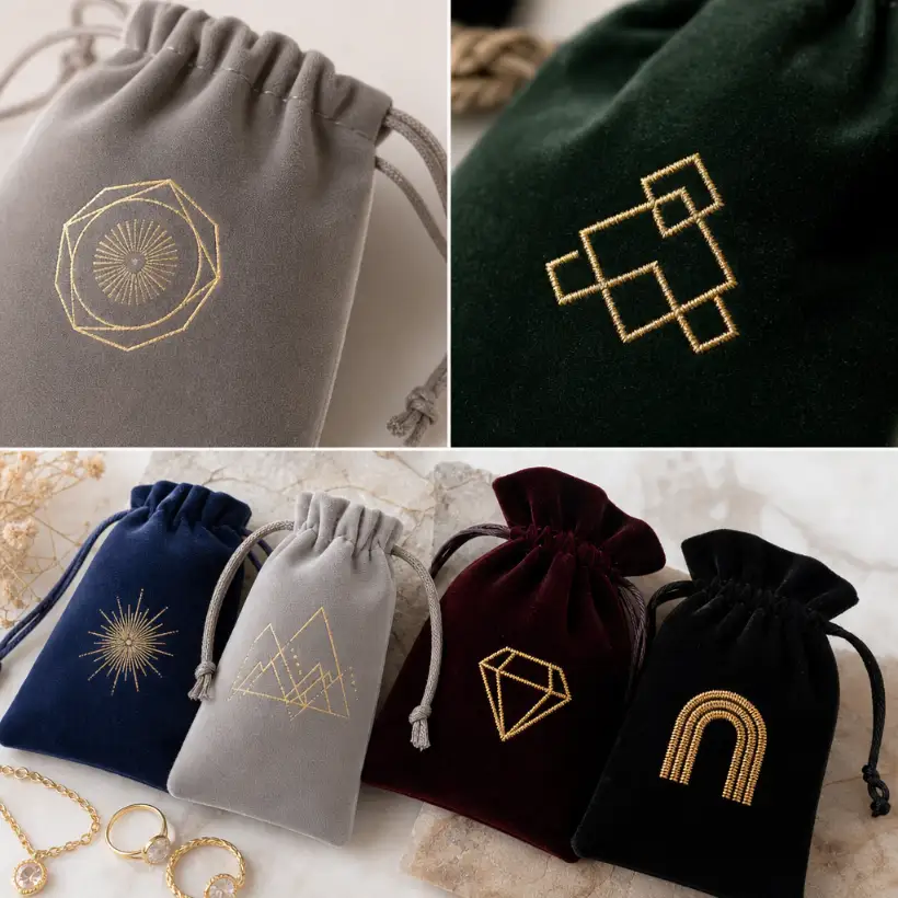 Jewelry pouch logo and brand detail