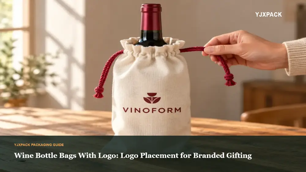 Custom Wine Bottle Bag with Logo for Branded Gifting Ivory custom wine bottle bag with a centered logo holding a wine bottle