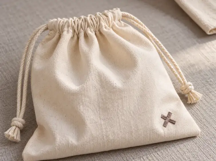 Cotton Dust Bag Material and Drawstring Construction Close view of an ivory cotton dust bag showing plain-weave fabric, stitched top hem and braided drawstrings.
