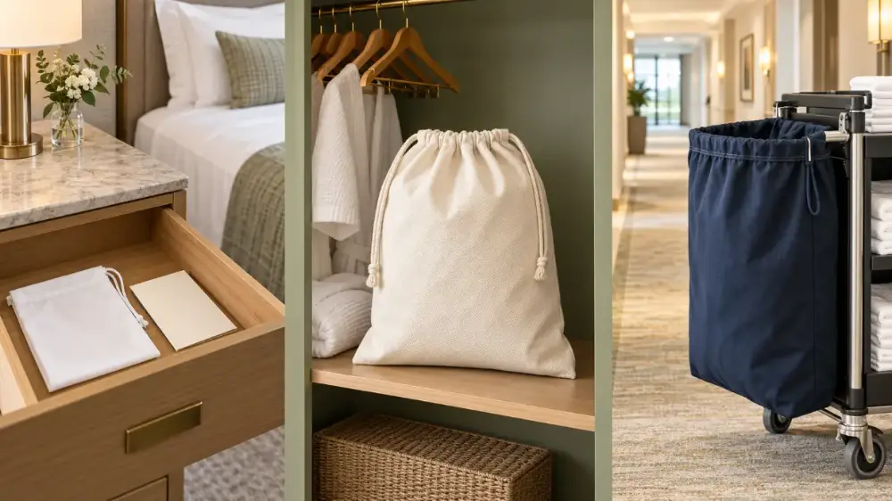 Laundry Bag Programme Contexts Before Requesting a Quote Technical visual comparing guest-room, housekeeping and retail laundry-bag programmes