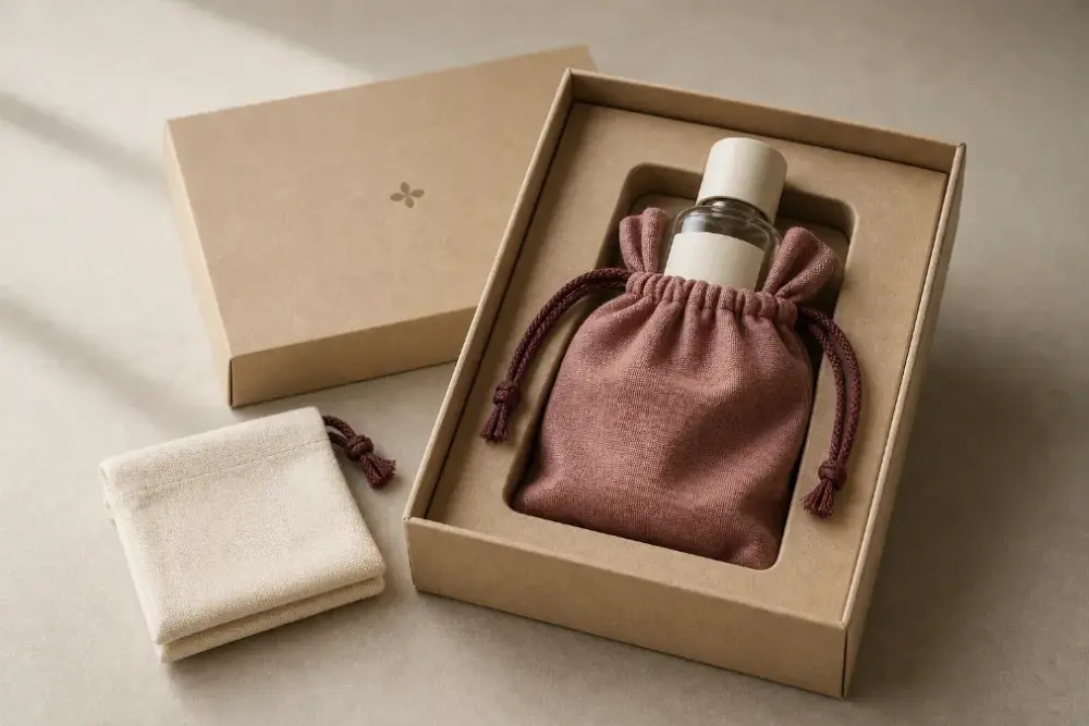 Perfume Pouch vs Generic Cosmetic Pouch Narrow perfume pouch for one fragrance bottle compared with a wider cosmetic-style pouch