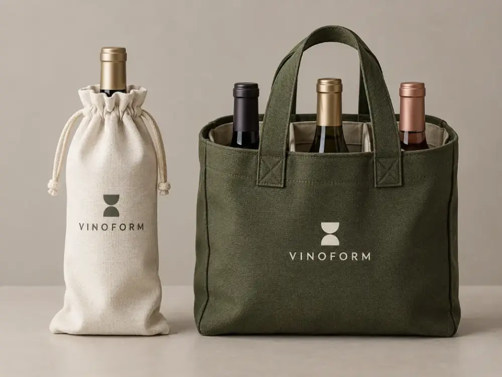 Single-Bottle vs Multi-Bottle Custom Bottle Bags Side-by-side comparison of a single-bottle drawstring bag and a multi-bottle fabric carrier with reinforced handles