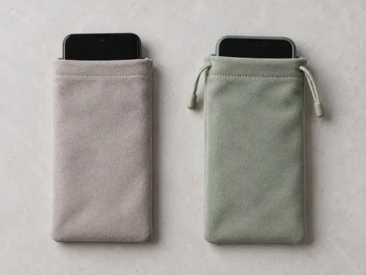 Phone Pouch Fit With a Protective Shell Concept Two phone pouches showing a generic bare phone and a phone in a slim protective shell.