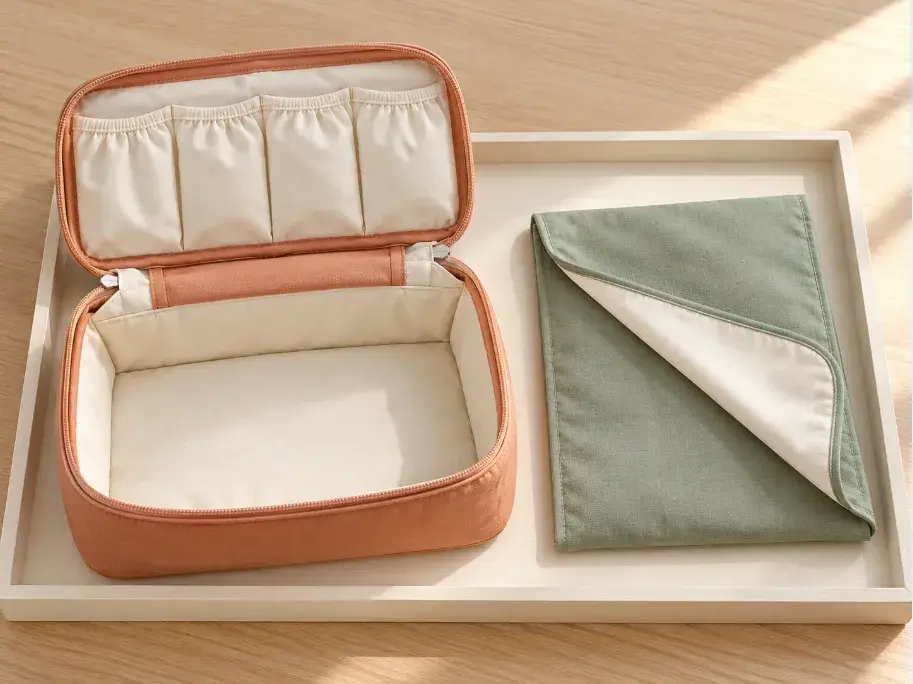 Structured Bra Organizer and Flat Lingerie Pouch Formats Rounded structured zipper bra organizer beside a flat envelope pouch